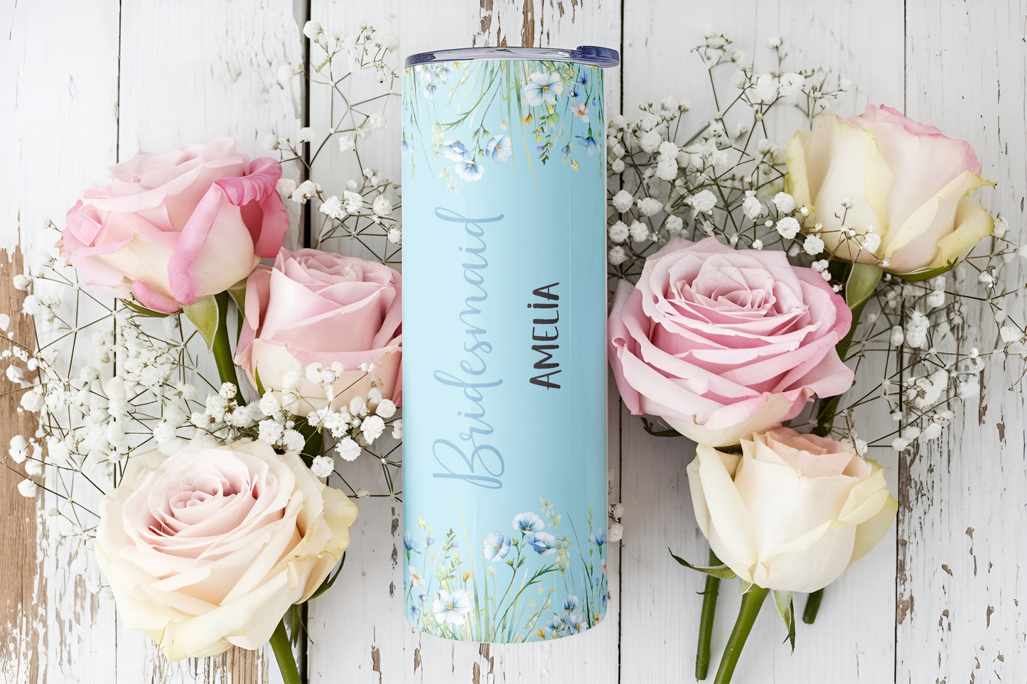 Blue Bridesmaids Personalised 20oz Skinny Tumbler