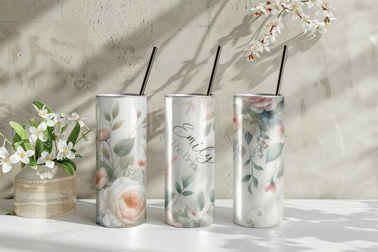 Roses Theme Floral Personalised 20oz Skinny Tumbler