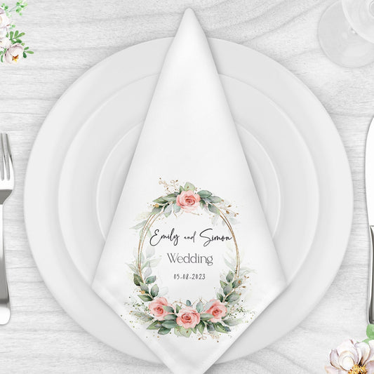 Customised Floral Wreath Mr and Mrs Elegant Wedding Napkin Set