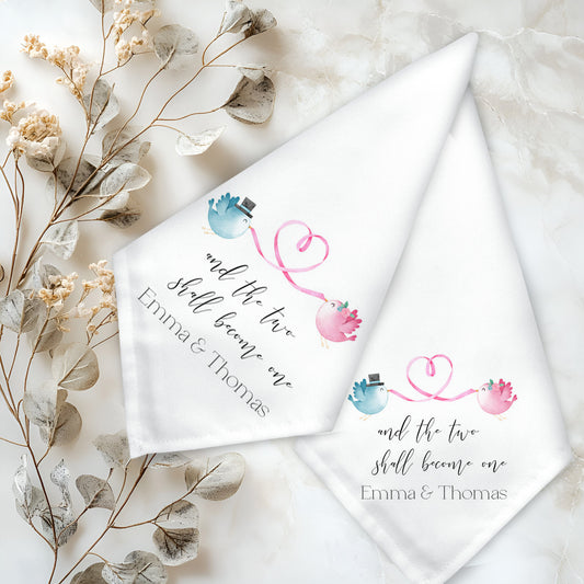 Personalised Bird theme Mr and Mrs Elegant Wedding Napkin Set