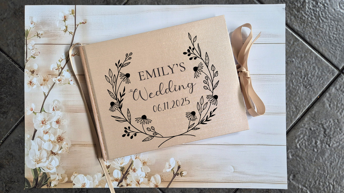 Simple Wedding Black & Golden Beige Personalised Hardcover Guestbook