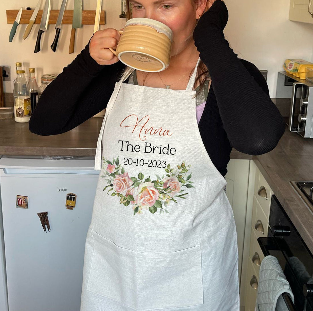 Personalised Floral Bridal Linen Apron Gift Set