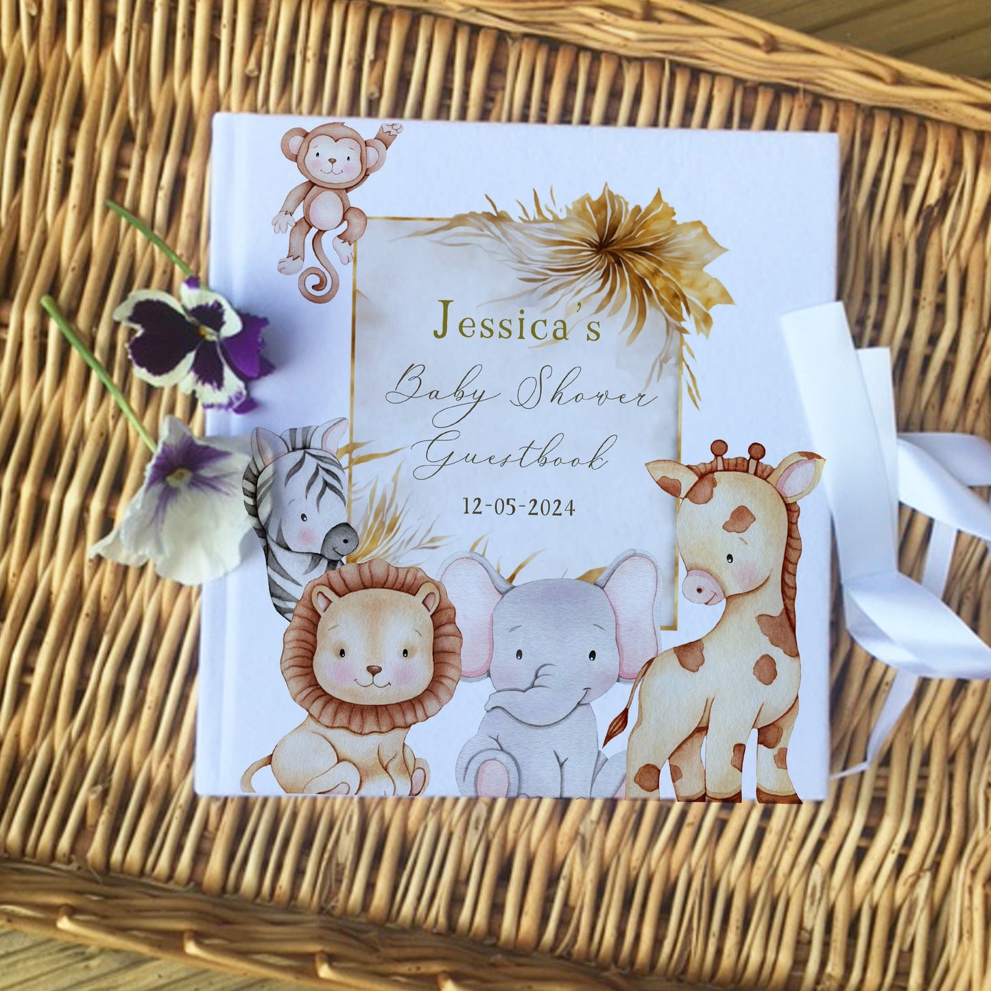 Gold Safari Baby Shower Welcome Sign, Personalised banner