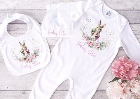 Pink Bunny Floral Milestone Baby Blanket Gift Set