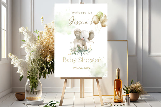 Personalised Gold Theme Elephant Baby Shower Welcome Sign