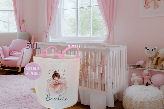 Personalised Pink Ballerina Design Large Toy basket Gift Set With Cushion