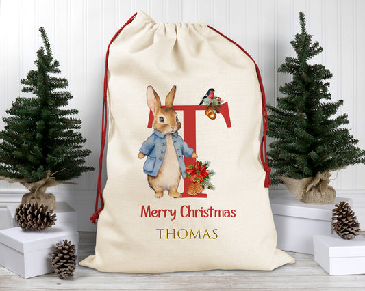 Festive Blue Bunny Letter Santa Sack