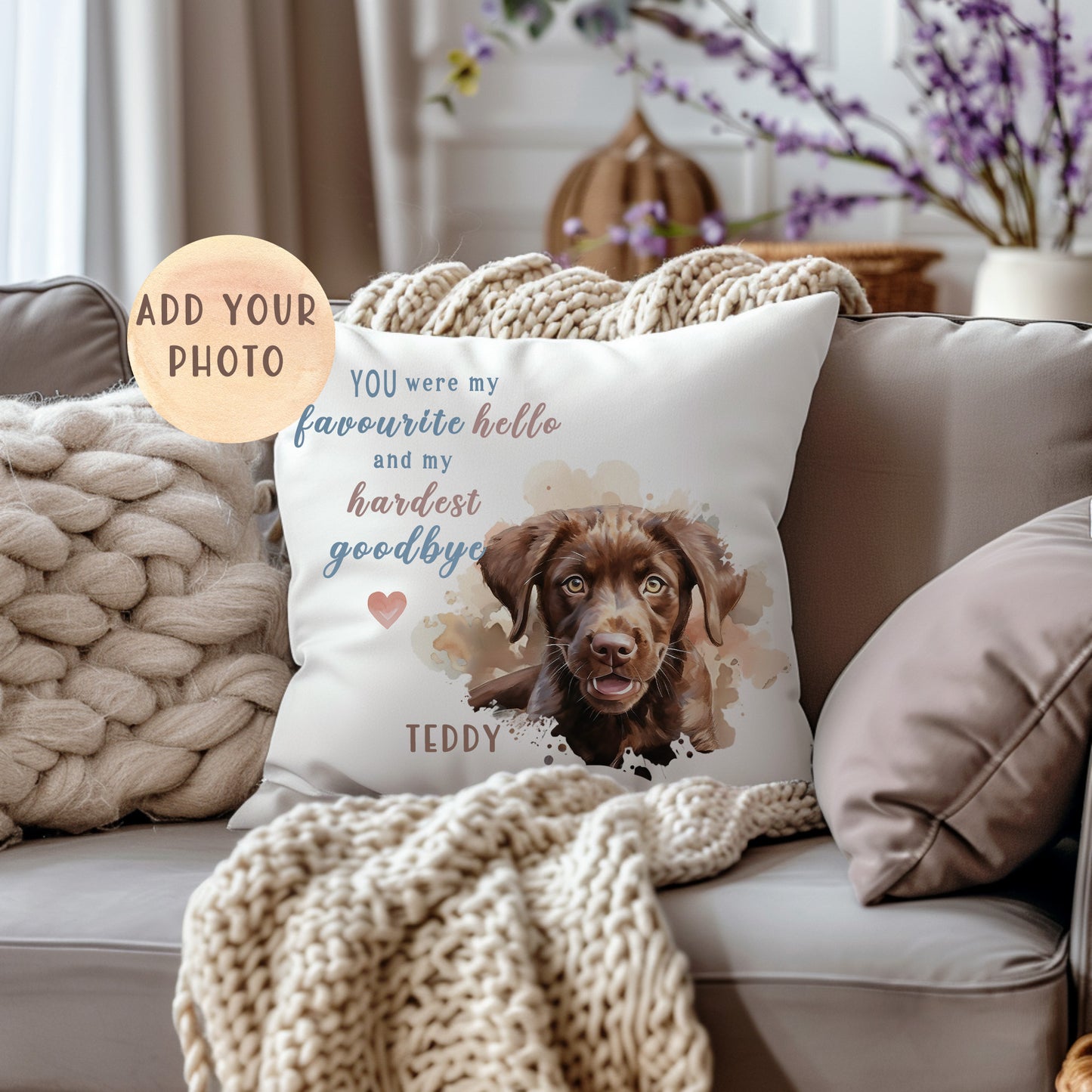 Personalised Portrait Print Dog Lovers Memory Cushion
