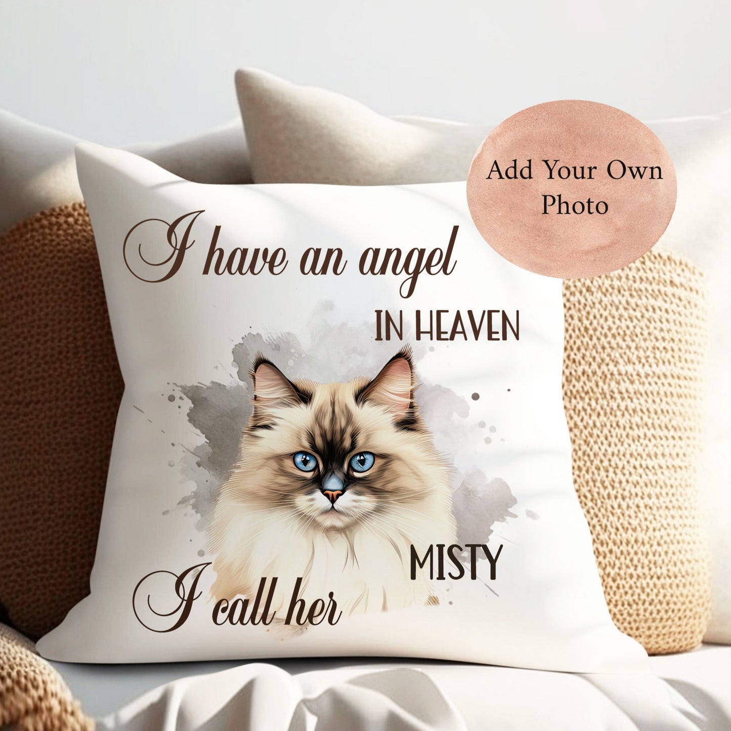 Custom Made Own photo Design Cat Lovers Memory Cushion Gift