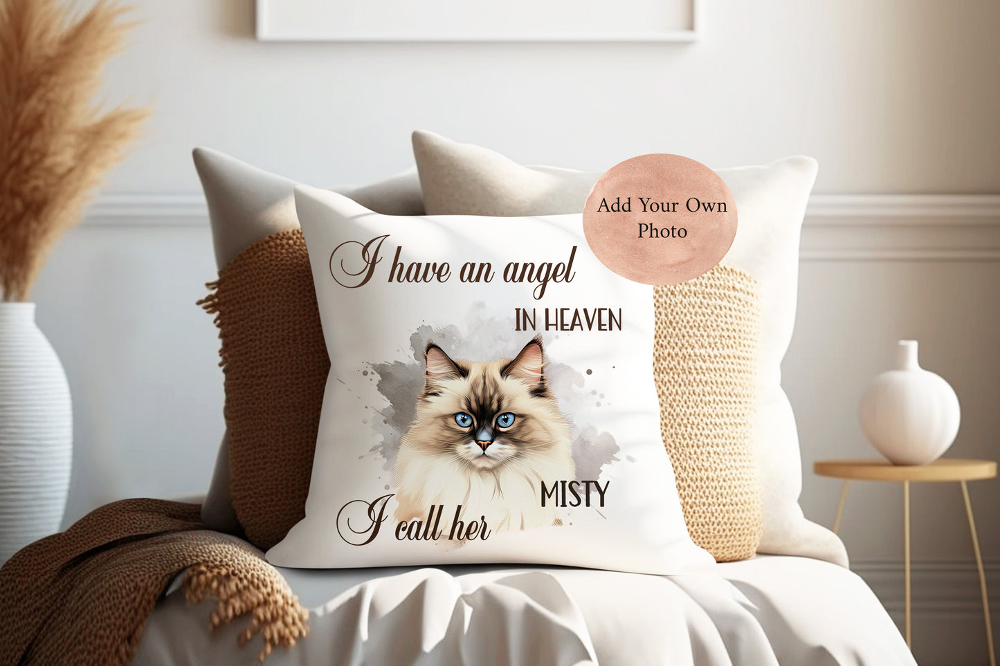 Custom Made Own photo Design Cat Lovers Memory Cushion Gift