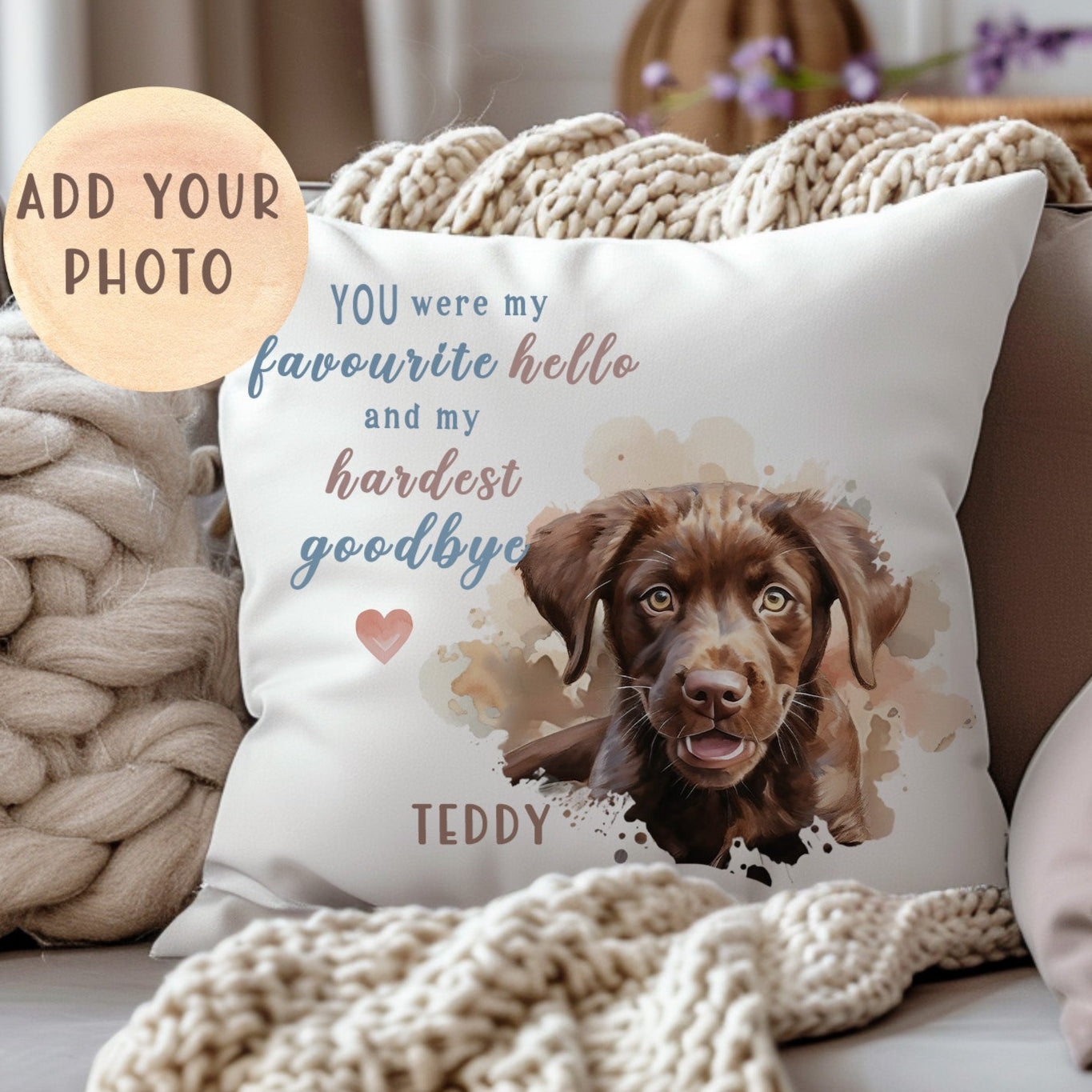 Personalised Portrait Print Dog Lovers Memory Cushion