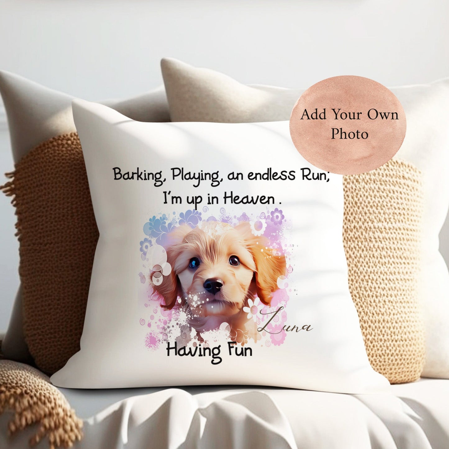 Customise with Your Own Photo Personlised Dog memorial Cushion Gift Set