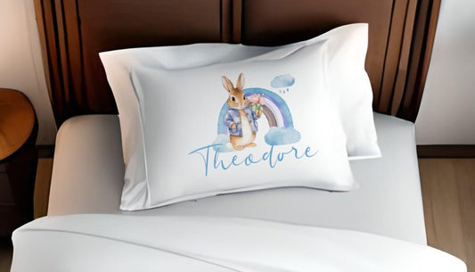 Blue Bunny Rainbow - Personalised Duvet Cover Set