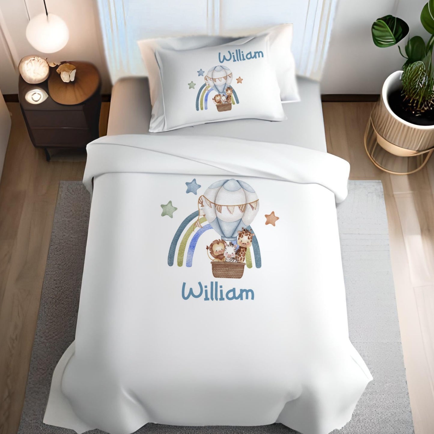Safari Balloon - Kids Toddler Personalised Duvet Cover Set