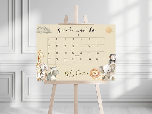Safari Animal "Guess The Date!" Personalised Baby Shower Sign