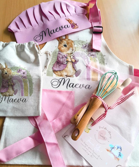 Pretty Pink Bunny - Personalised Kids Unique Linen Baking Set
