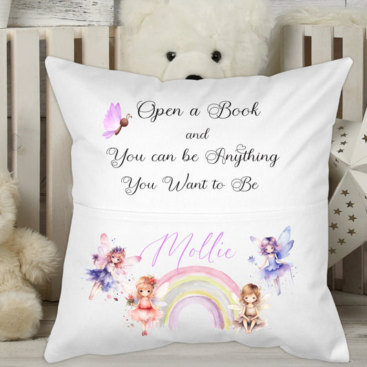Magical Fairy Princess Rainbow theme Personalised Nursery Pocket Cushion