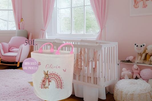 Personalised Pink Bunny Rainbow Large Toy basket