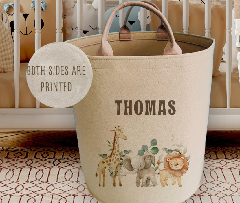 Personalised Kids Safari Toy basket Gift Set With Cushion