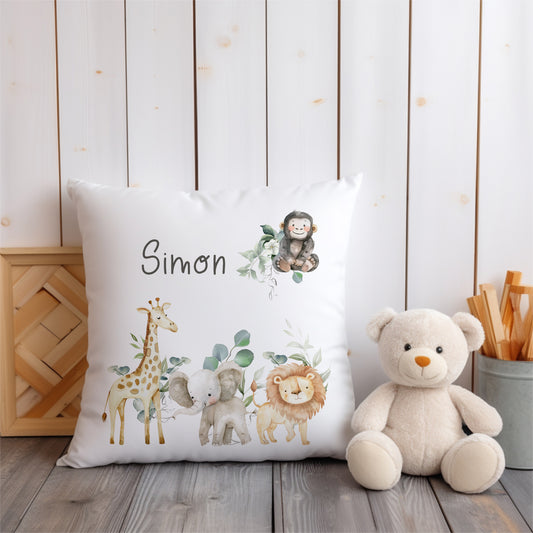 Personalised Kids Safari Toy basket Gift Set With Cushion