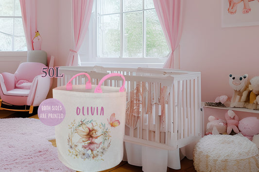 Personalised Floral Wreath Fairy Pink Large Toy basket Gift Set