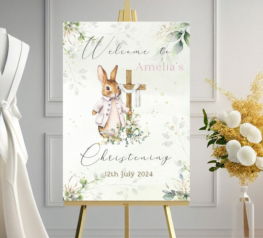 White Elegant Christening Welcome Banner