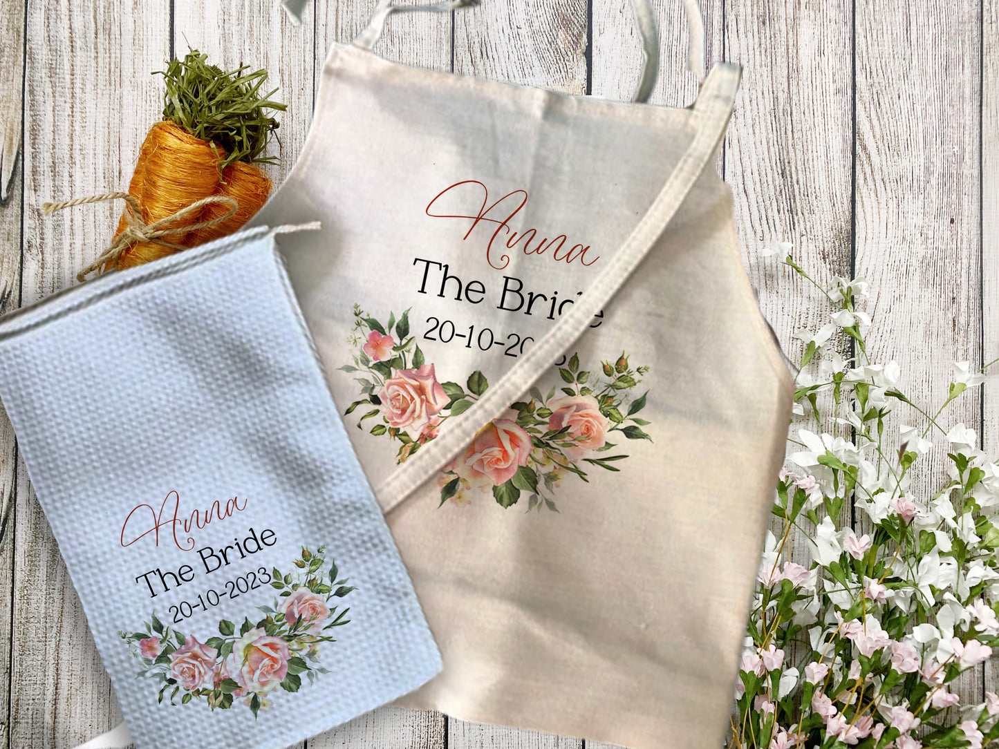 Personalised Floral Bridal Linen Apron Gift Set