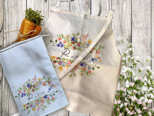 Personalised Wildflower Bridal Linen Apron Gift Set