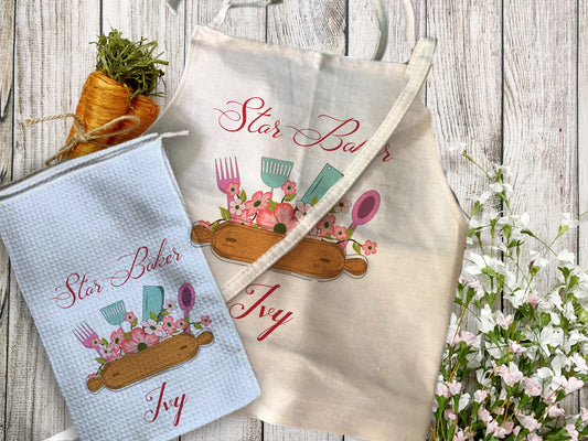 Personalised Bridesmaid Utensils Cooking Linen Apron Gift Set