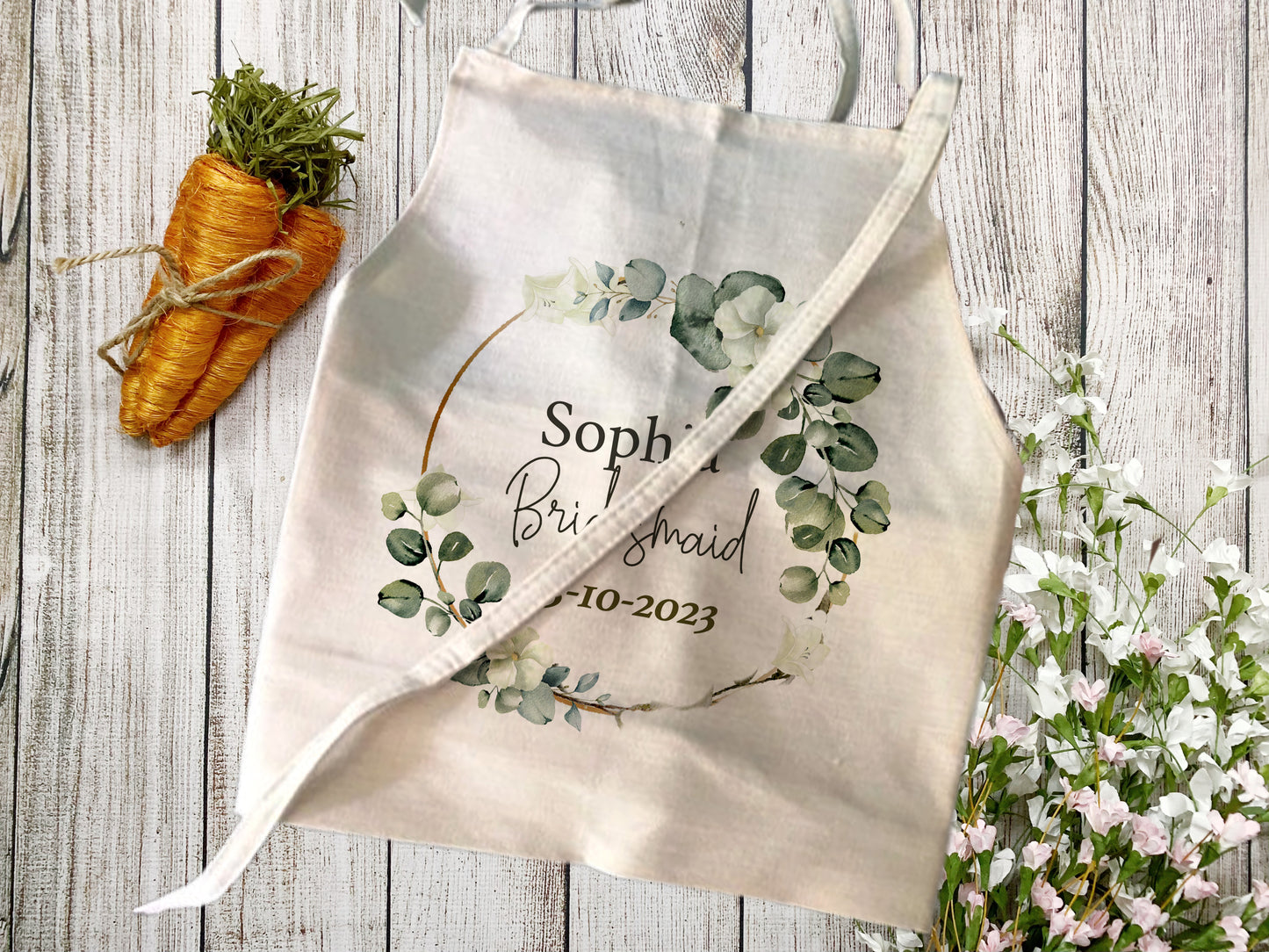 Personalised White Floral Design Quality Linen Apron Gift Set