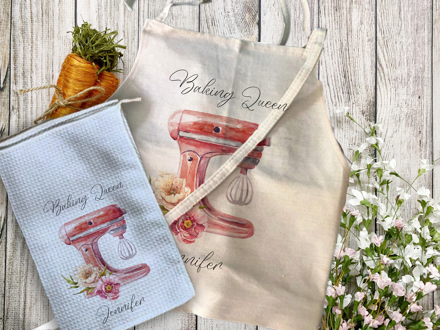 Personalised Kitchen Mixer Design Quality Linen Apron Gift Set