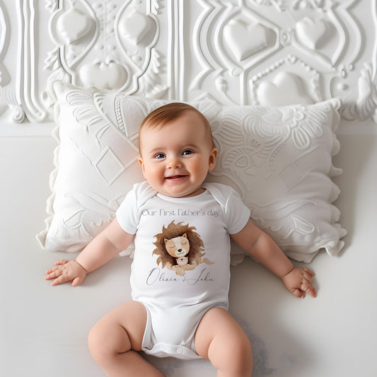 Personalised Lion & Cub Our First Father's Day Romper