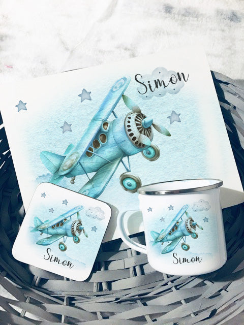 Aeroplane Design Personalised Placemat Coaster Set