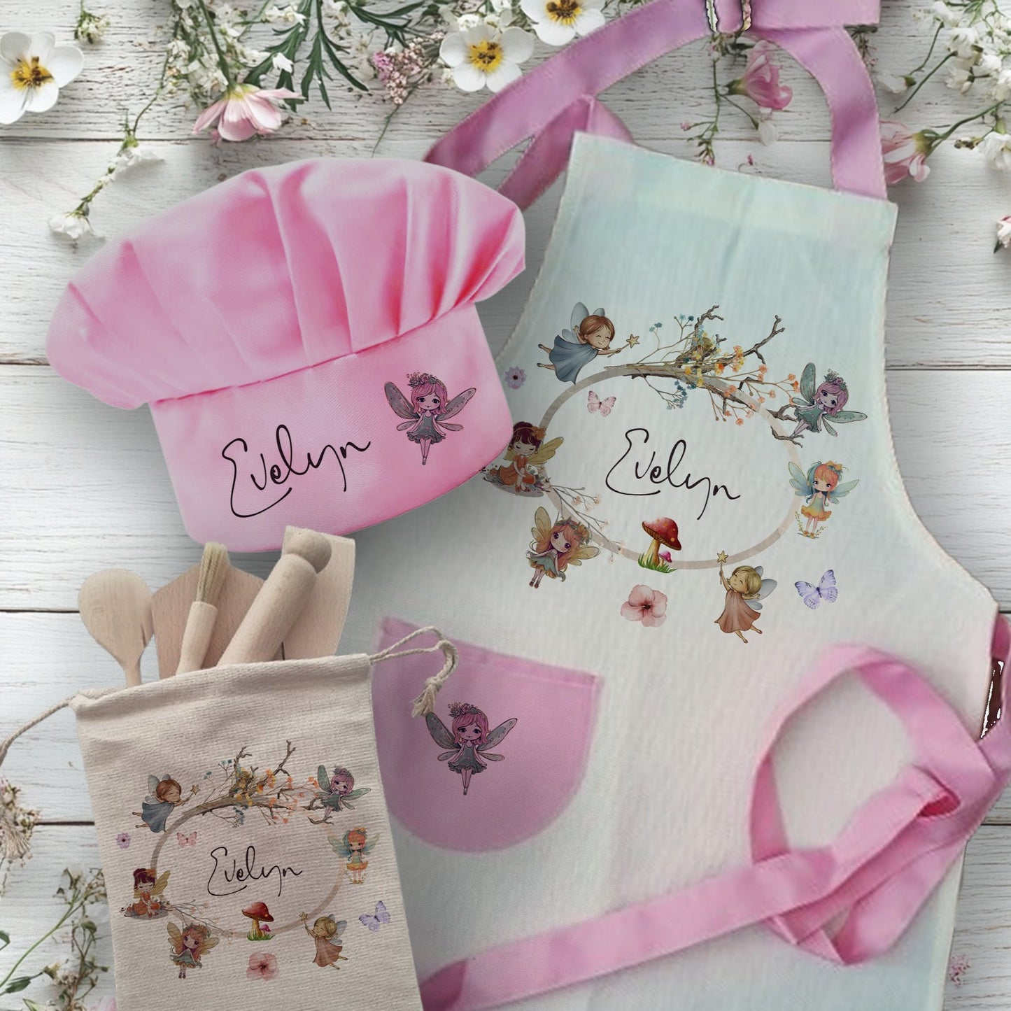 Fairy Party - Personalised Kids Kitchen Linen Baking Set