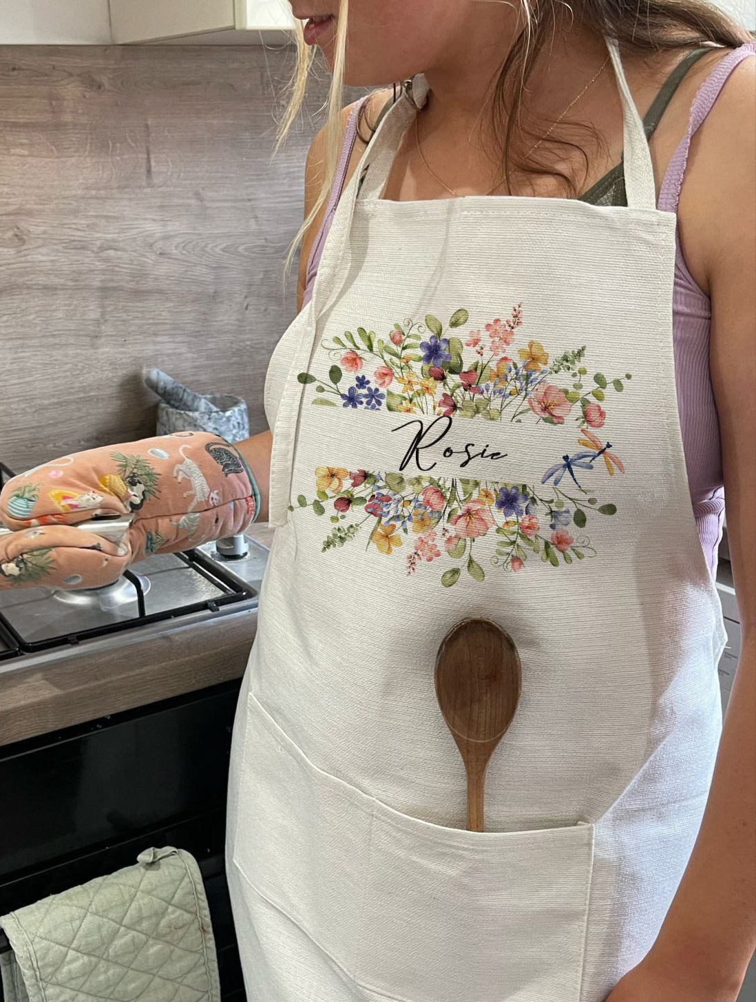 Personalised Wildflower Bridal Linen Apron Gift Set