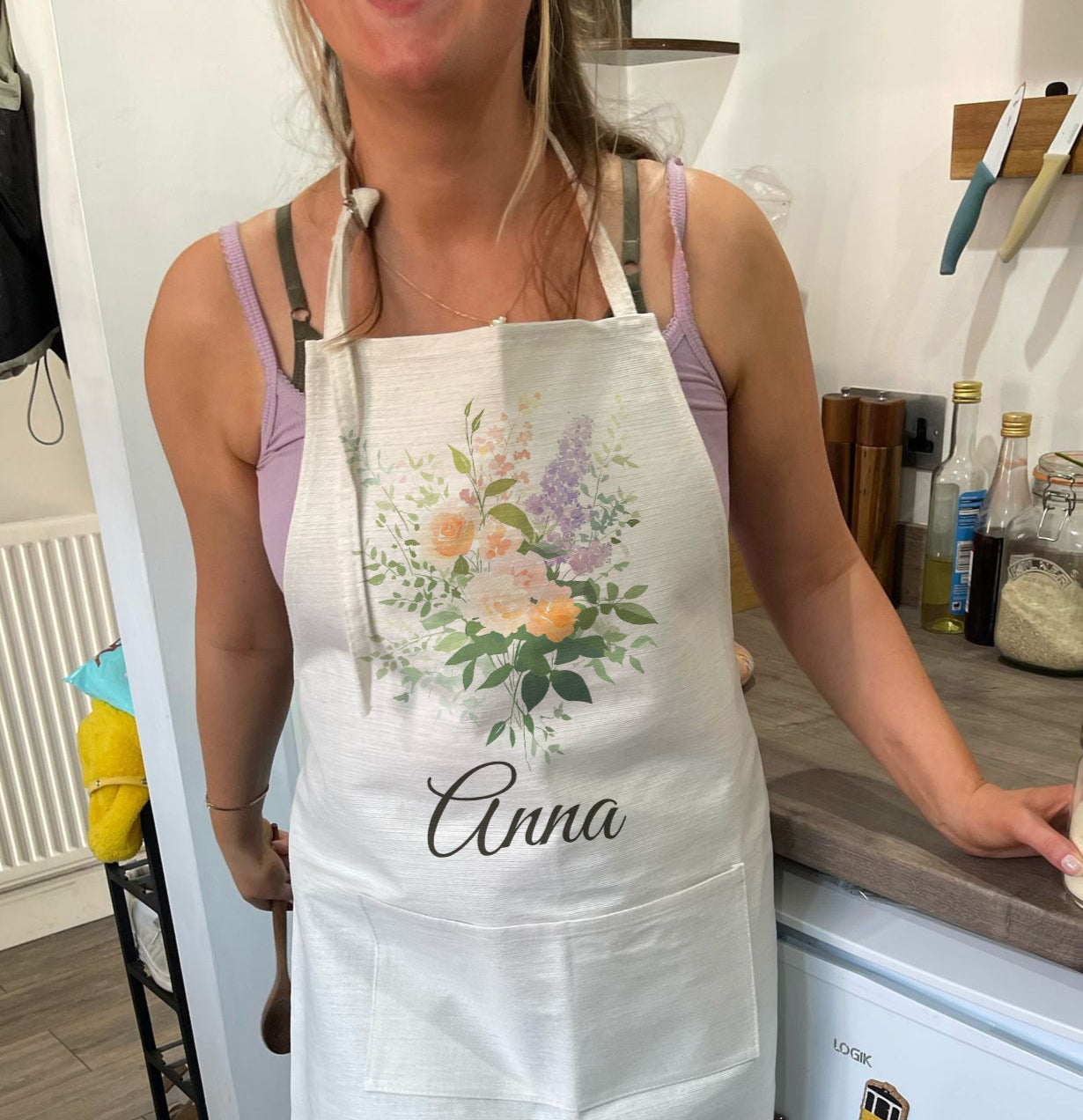 Personalised Bridesmaid Floral Linen Apron Gift Set