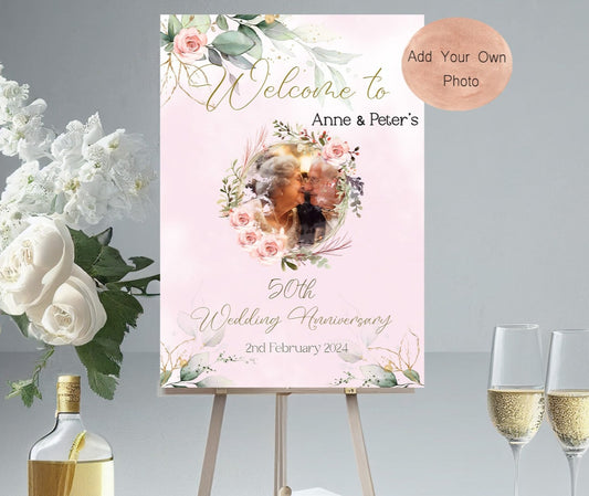 Personalised Floral Anniversary Own Photo Banner