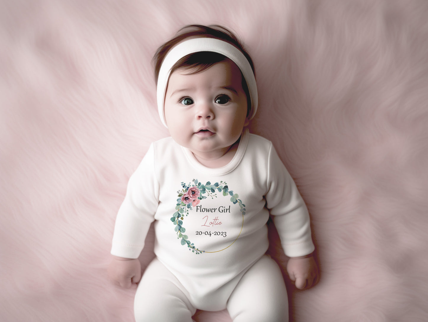 Personalised Flower Girl Floral Wreath Design Baby Romper