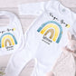 Personalised Page Boy Rainbow Theme Baby Romper Bib Set