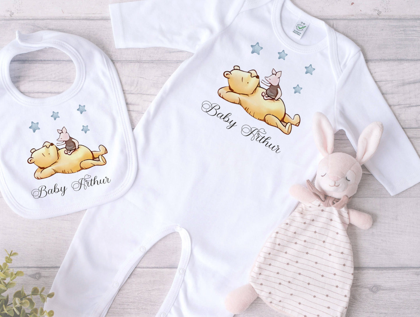 Pooh Bear Design Personalised Baby Blanket Set