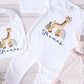 Aeroplane Giraffe Print Personalised Baby Blanket Set