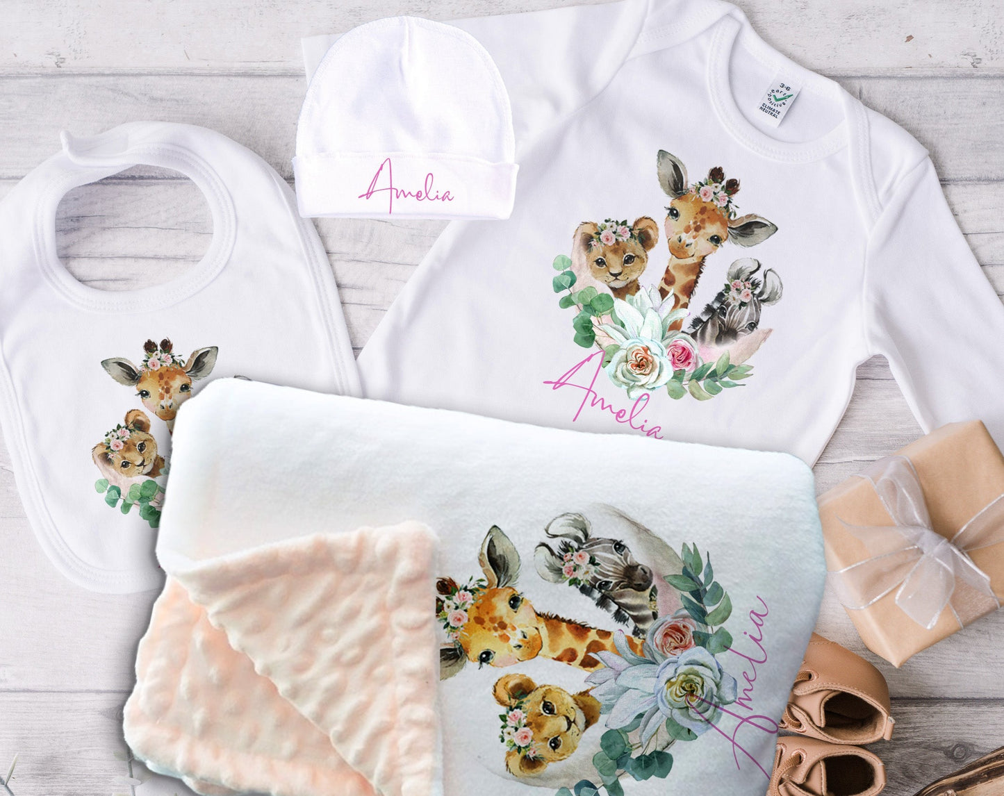 Personalised Safari Animals Baby Outfit Set