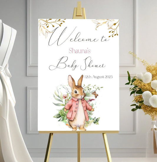 Pink Bunny Floral Baby Shower Welcome Sign