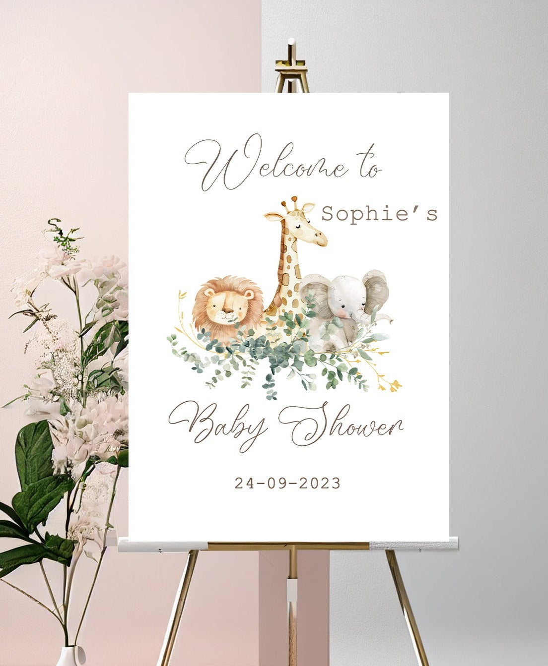 Personalised Safari Theme Baby Shower Welcome Sign Banner