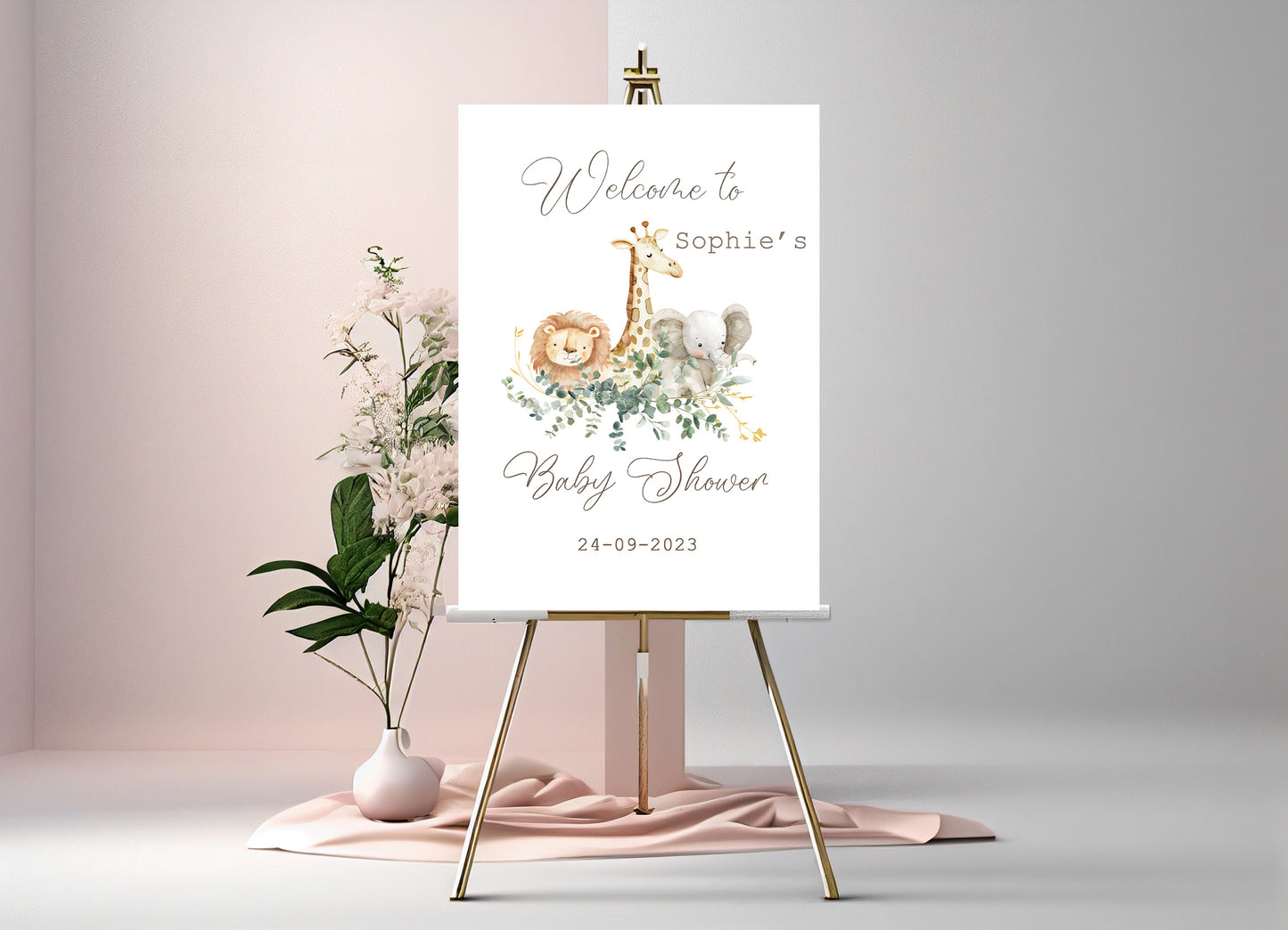 Personalised Safari Theme Baby Shower Welcome Sign Banner