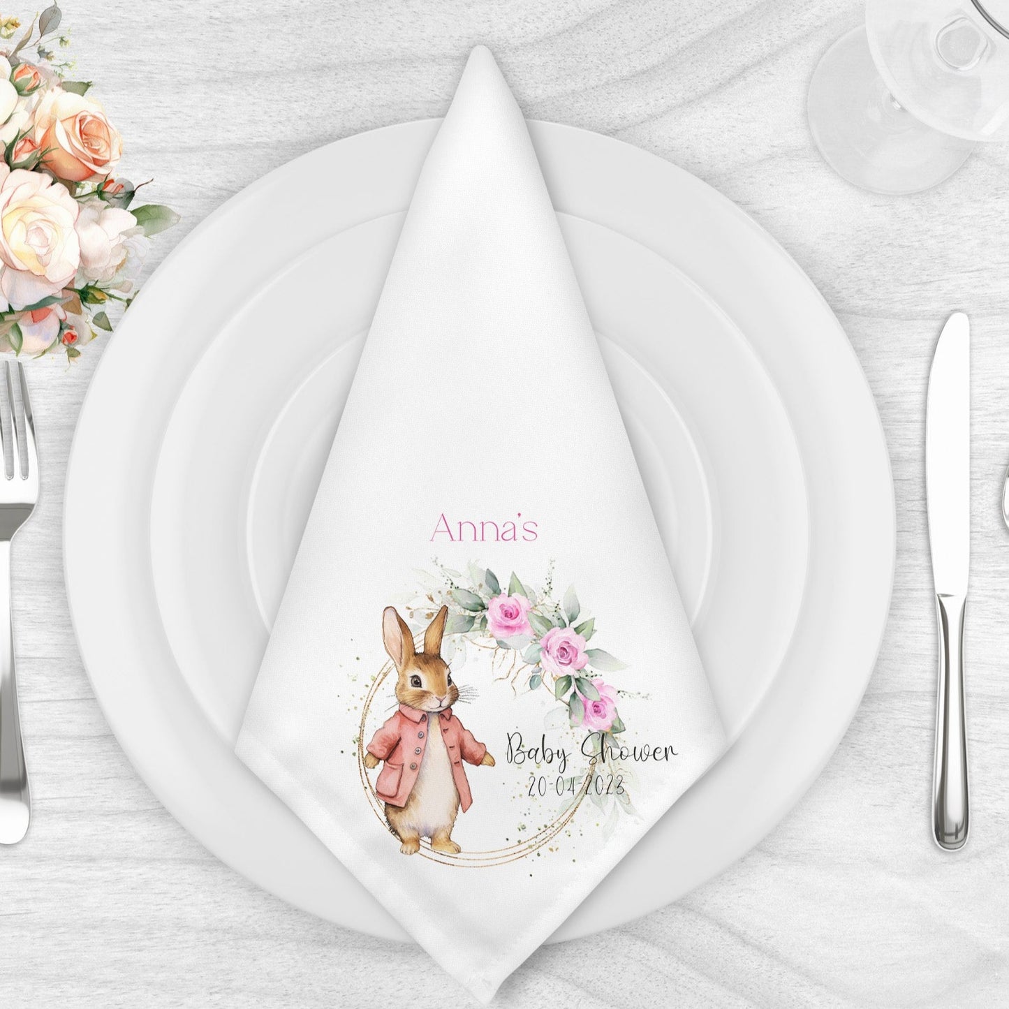 Personalised Pink Rabbit Baby Shower Napkin Set