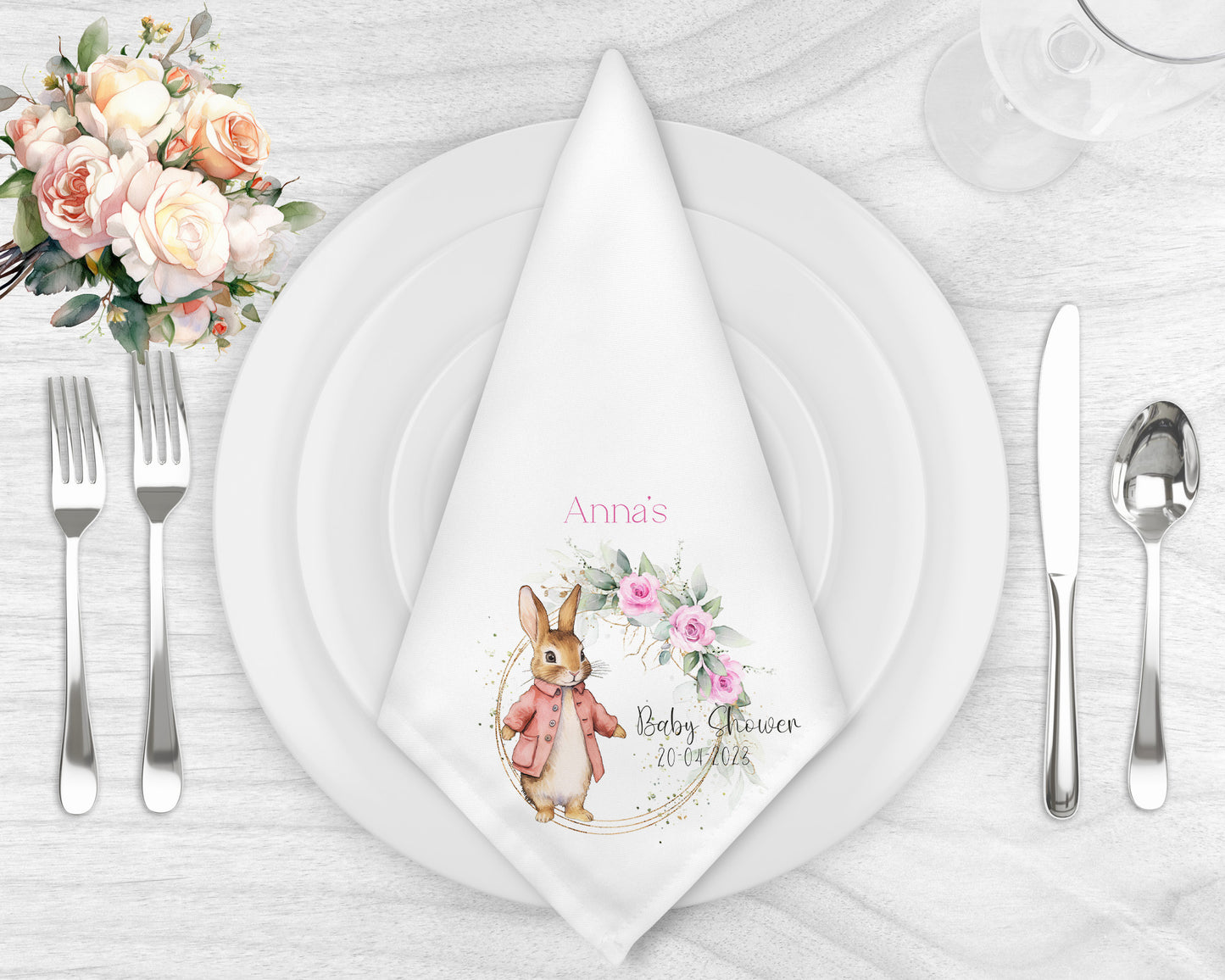 Personalised Pink Rabbit Baby Shower Napkin Set