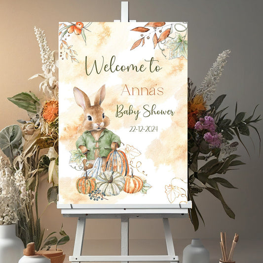 Autumn Bunny Personalised Baby Shower Welcome Sign Backdrop