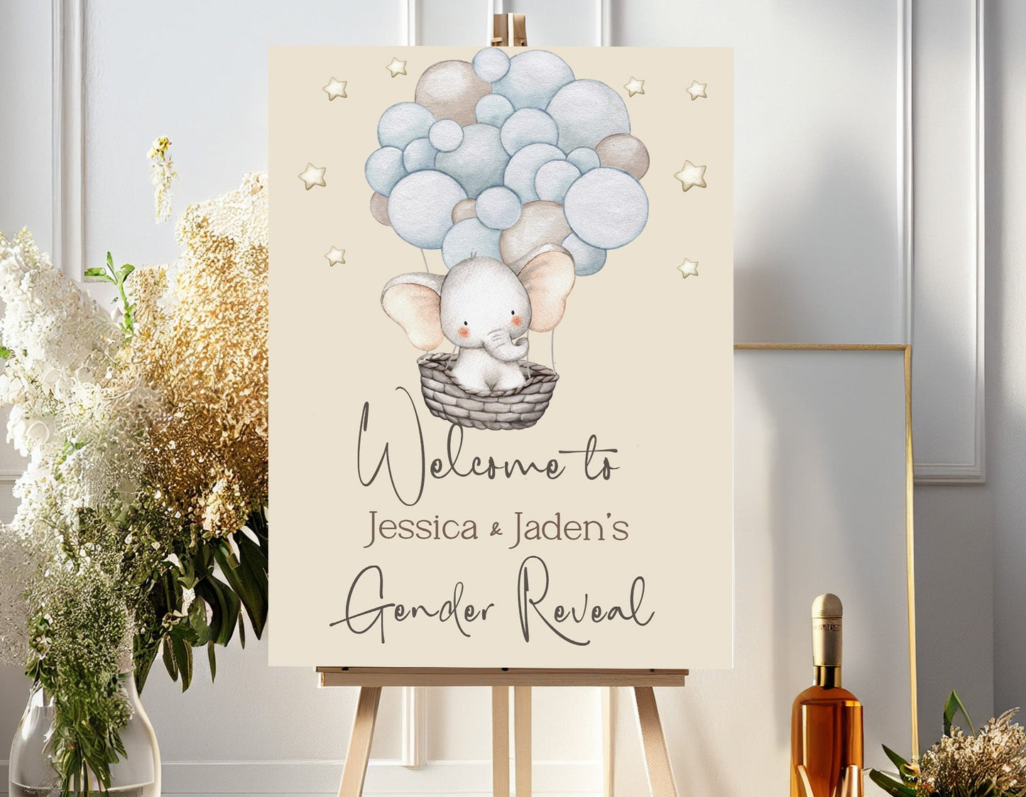 Elephant Beige Gender Reveal Welcome Sign