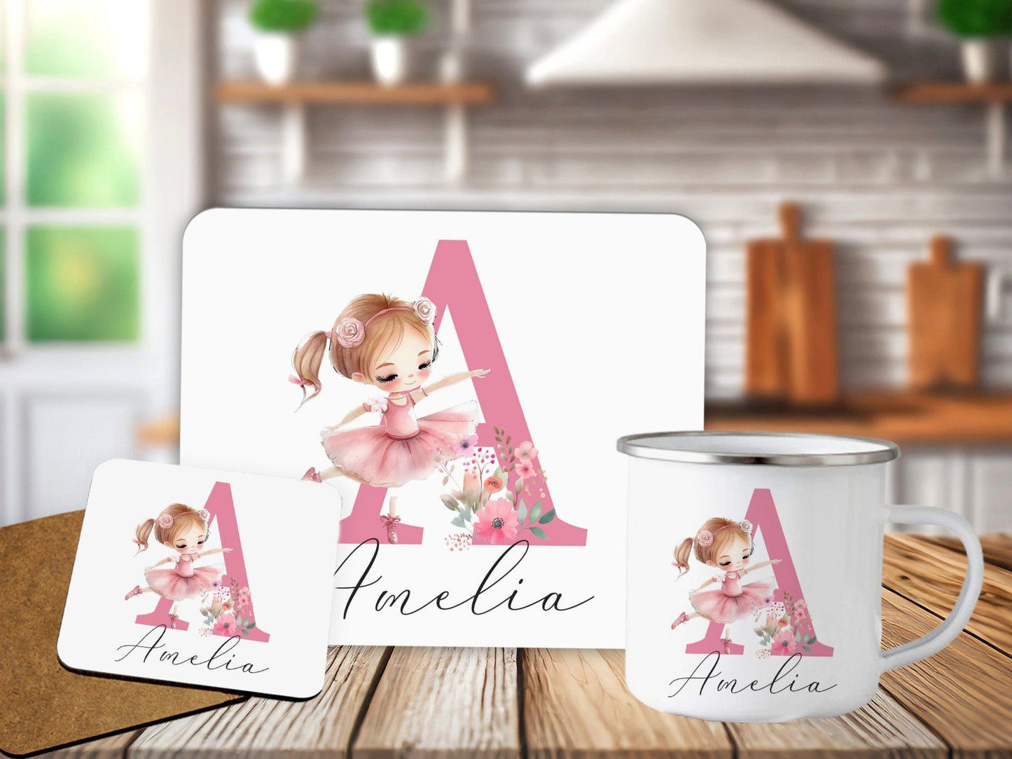 Ballerina Design Personalised Placemat Coaster MUG Set